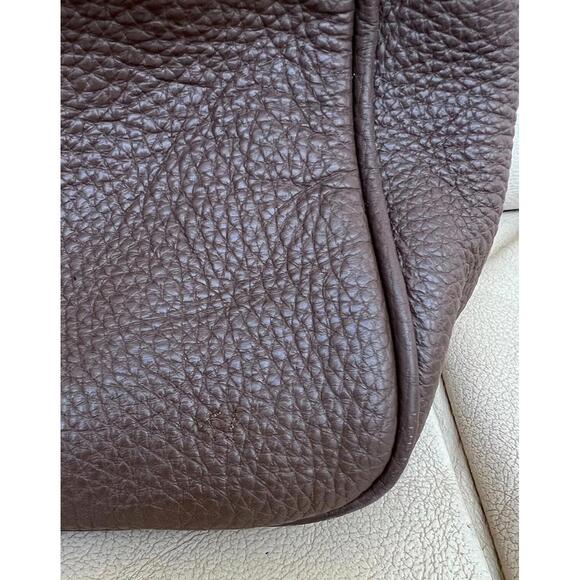 BORSE IN PELLE Italy Brown Pebble Leather Tote Handbag Silver Lock - Picture 8 of 9